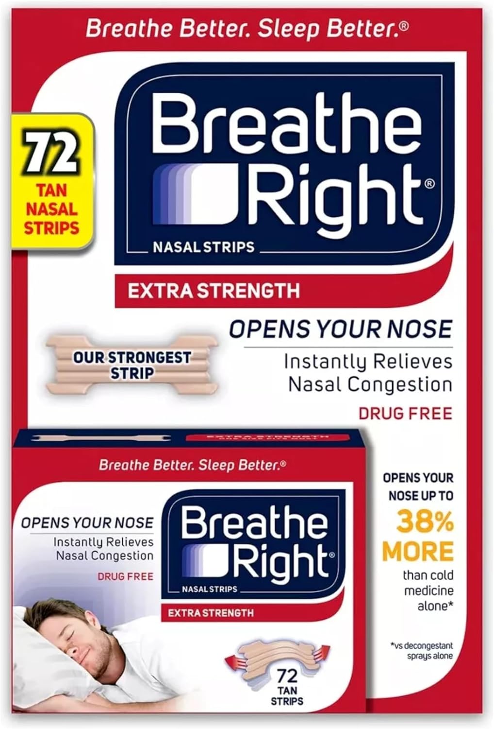 Breathe Right nasal strips 72 count packaging