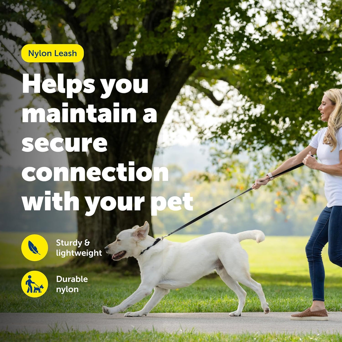 PetSafe traditional style nylon leash showing the nickel-plated zinc alloy bolt snap