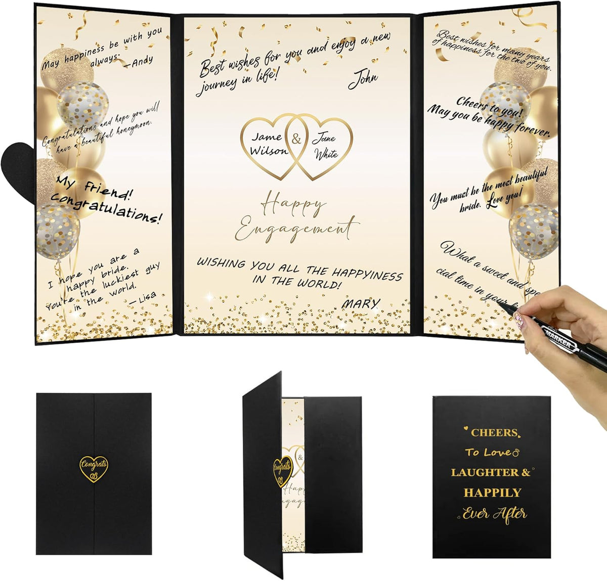 Darunaxy black gold engagement guest book alternative cover