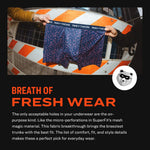 Pair of Thieves trunks interior tag and stitching detail