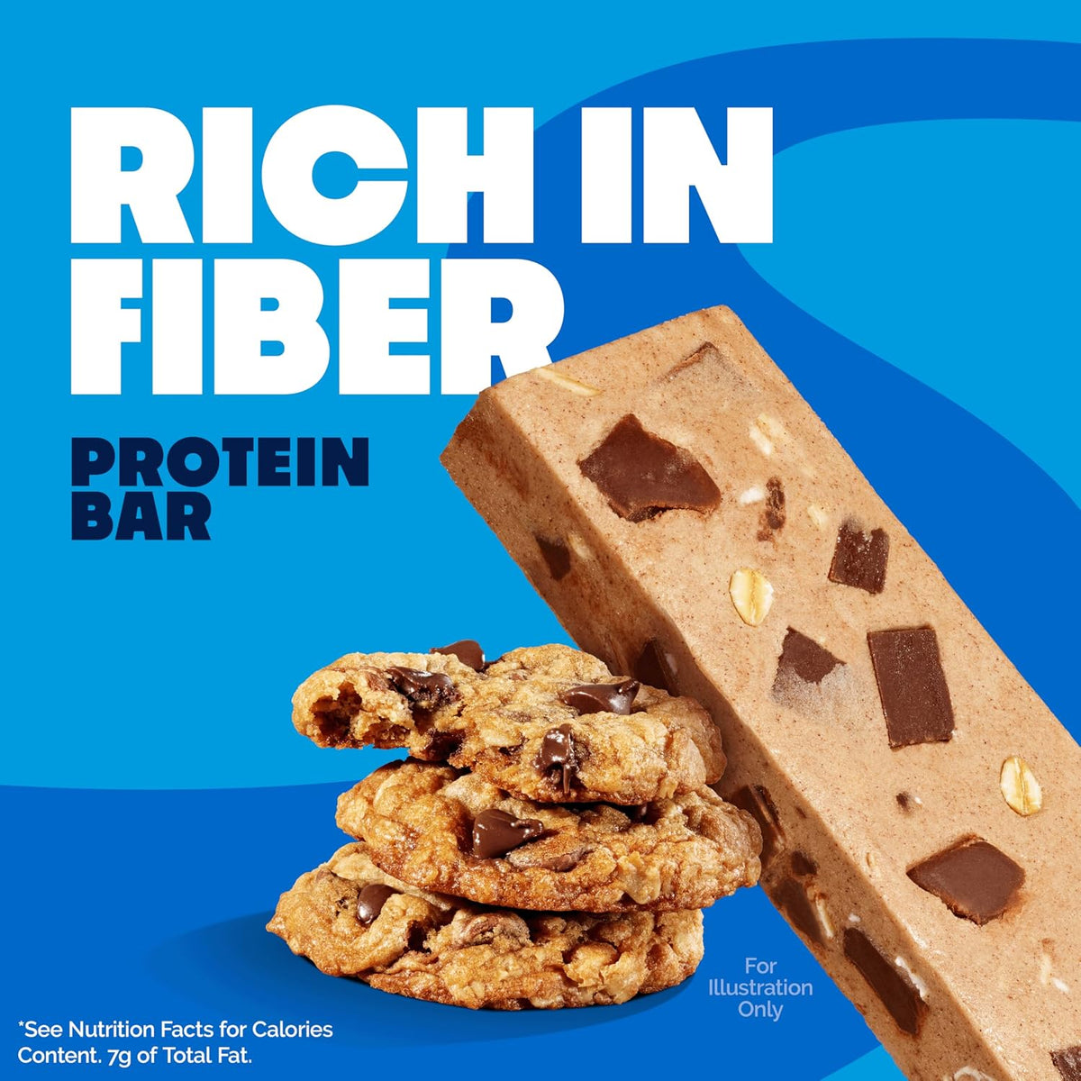 Stack of multiple protein bars in twelve count box