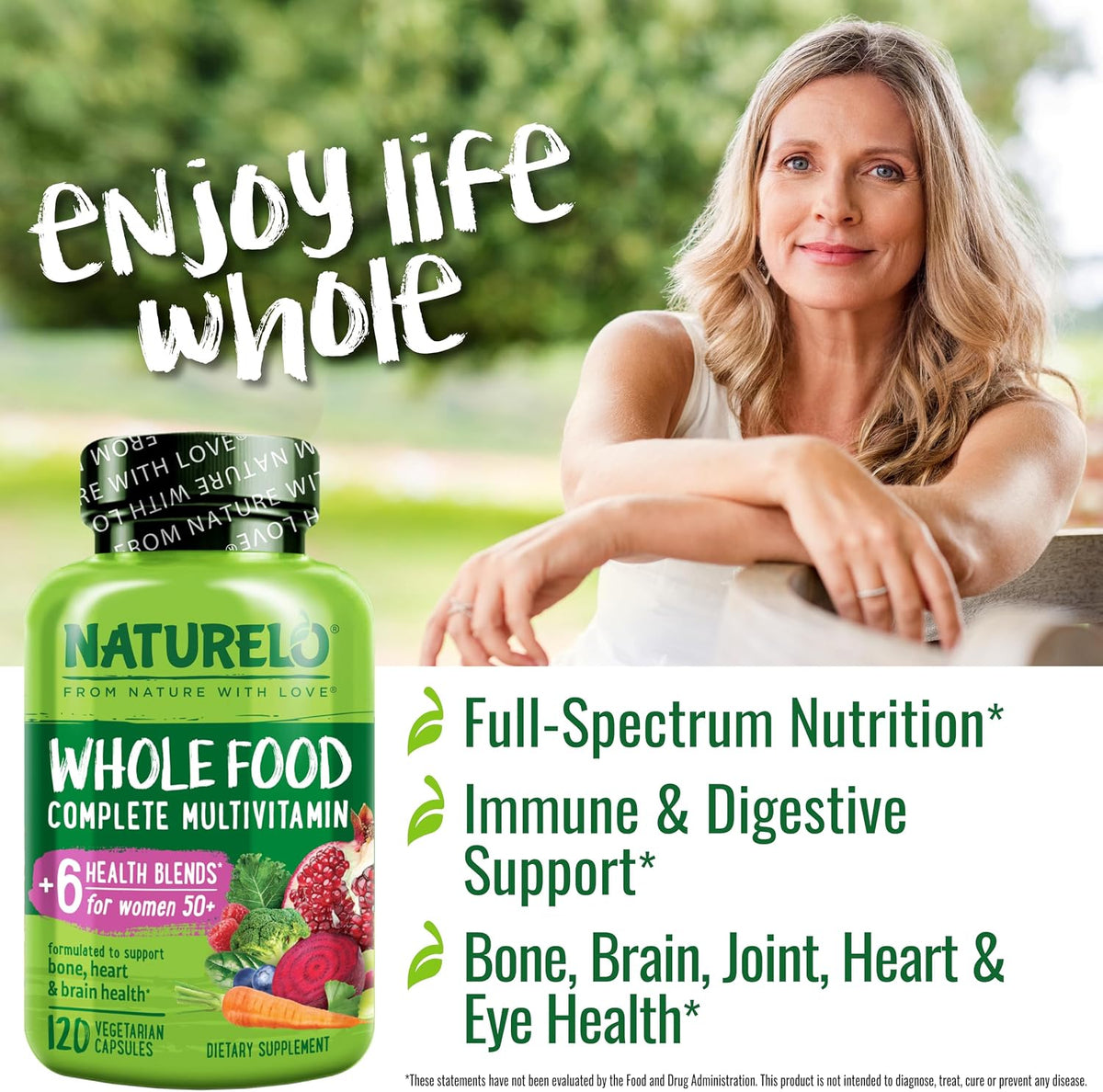 Naturelo whole food multivitamin capsules container side view