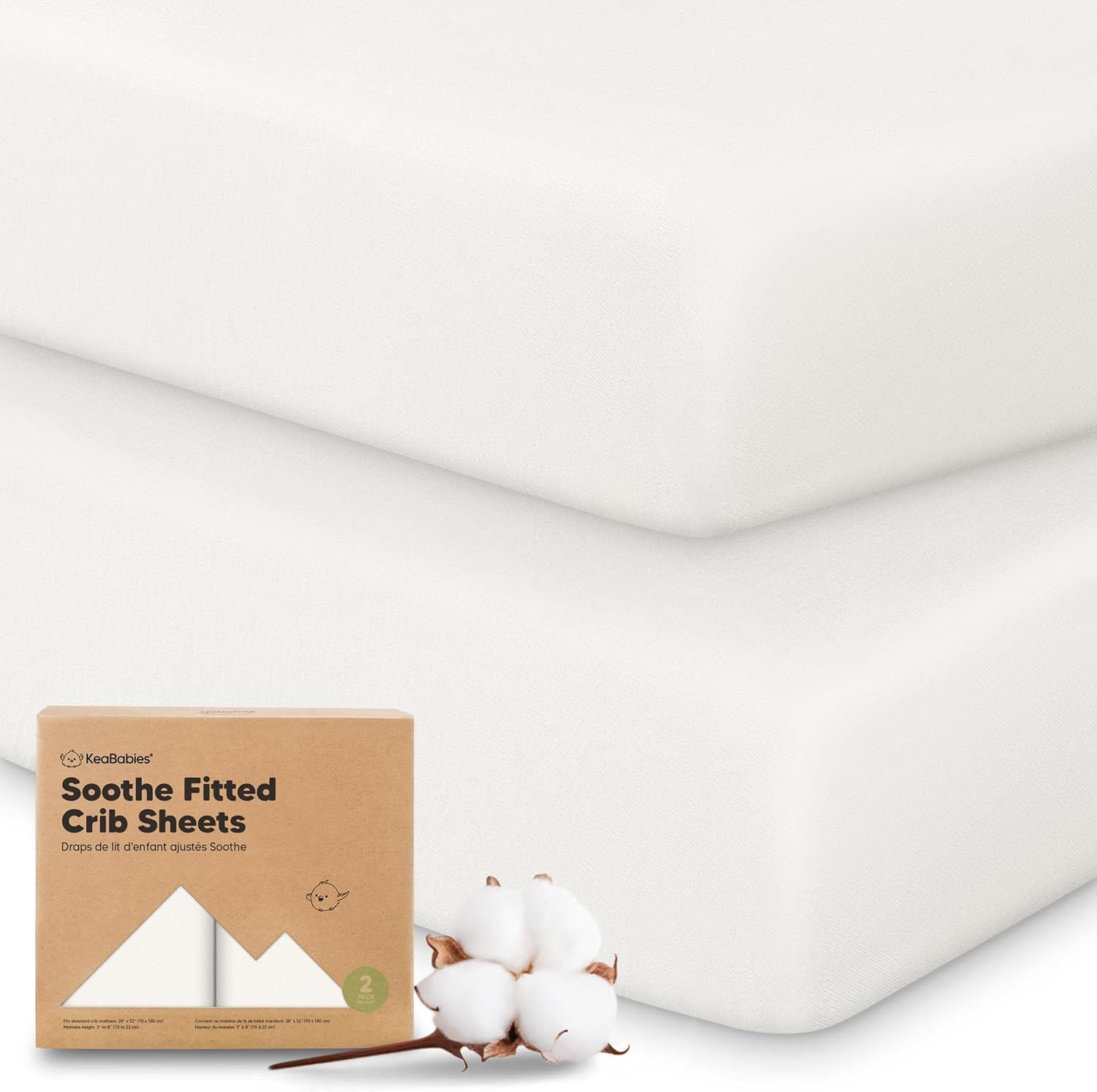 KeaBabies 2-Pack organic cotton fitted crib sheets in soft white