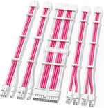 Sirlyr custom sleeved power supply unit extension cable kit front view showcasing pink and white braided wires