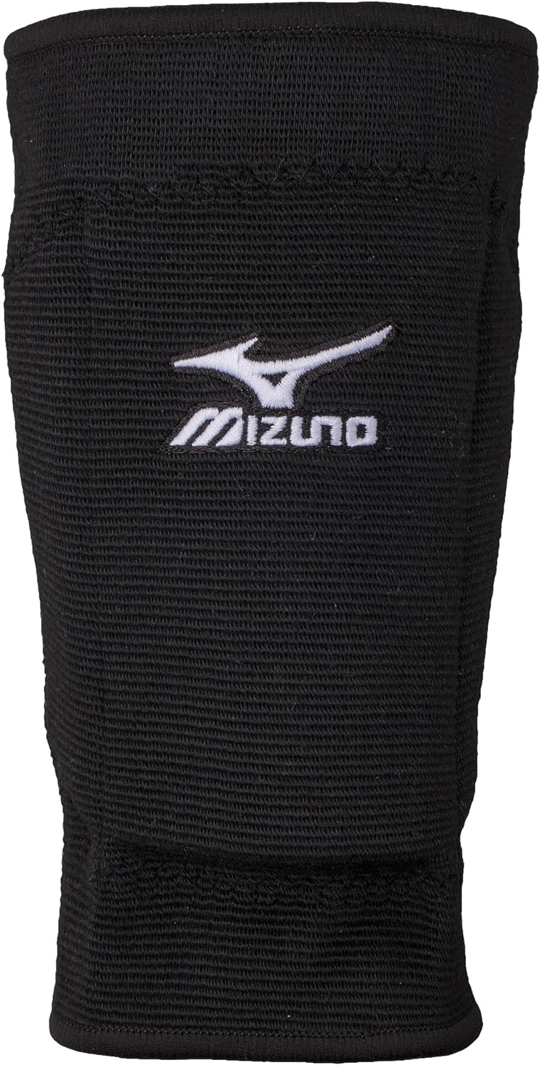 Close up of embroidered Mizuno Runbird logo on knee pad