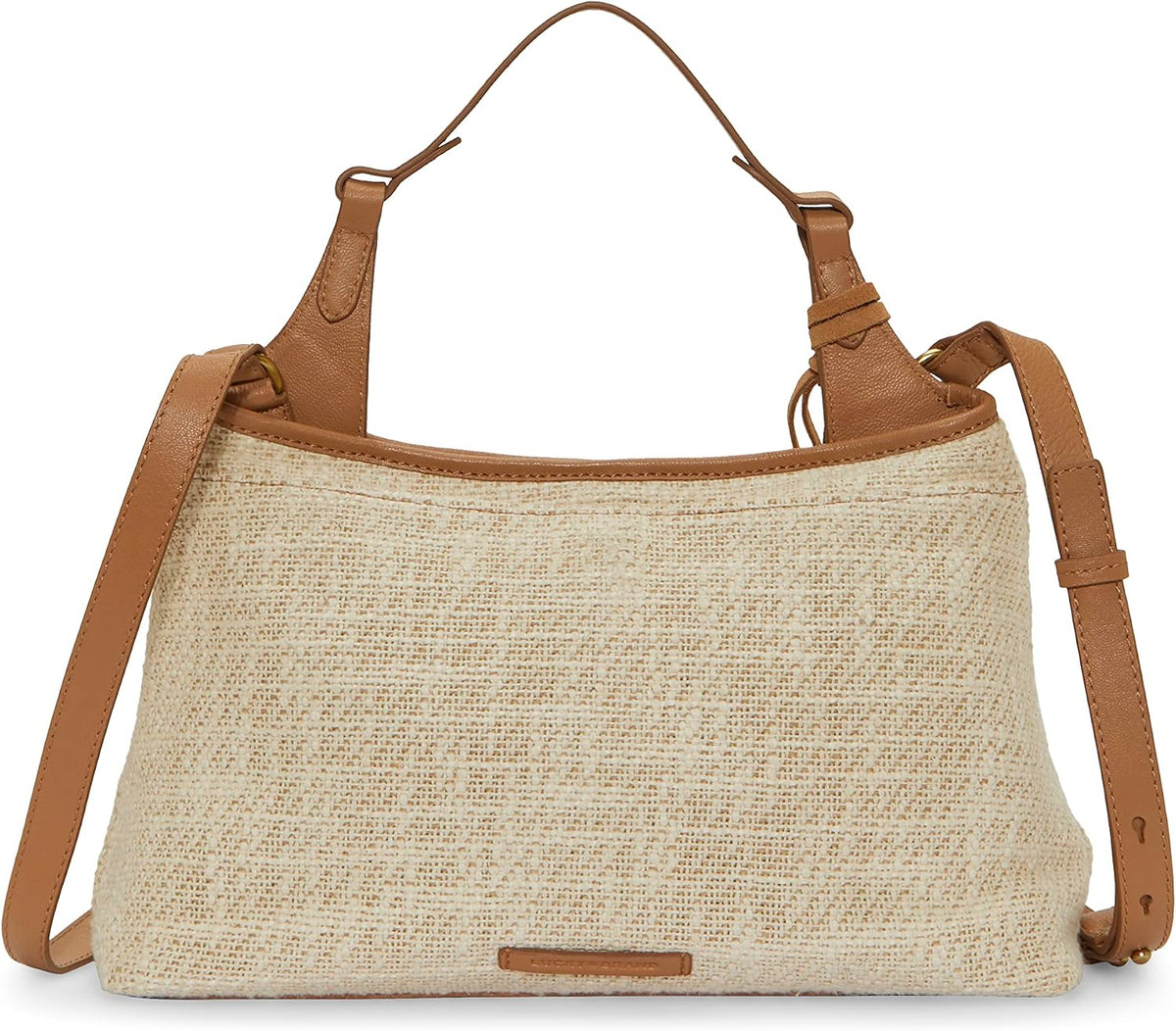 Lucky Brand Holi Satchel Natural Woven side profile and leather trim