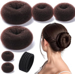 Teenitor donut hair bun maker set front view showing multiple sizes of dark brown mesh rings
