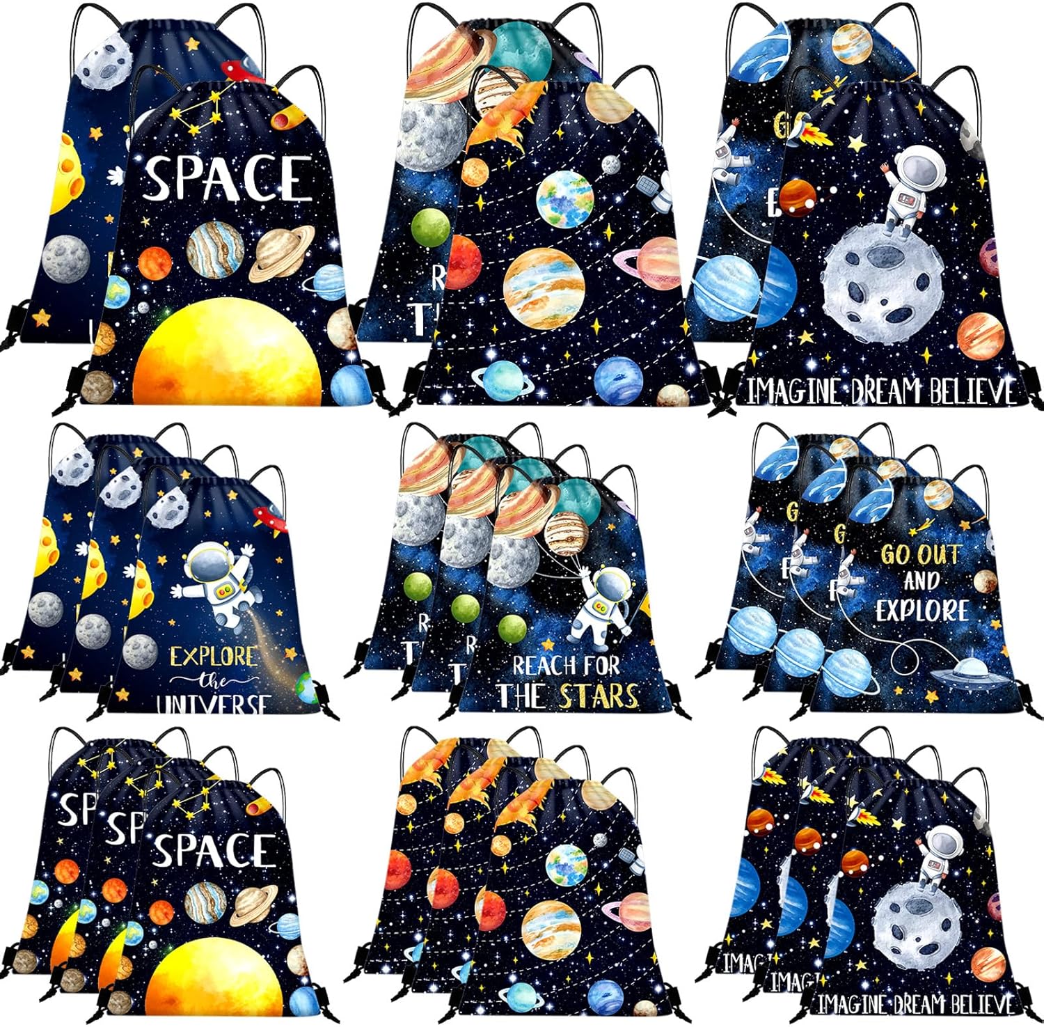 Paterr outer space party favors drawstring backpack front view
