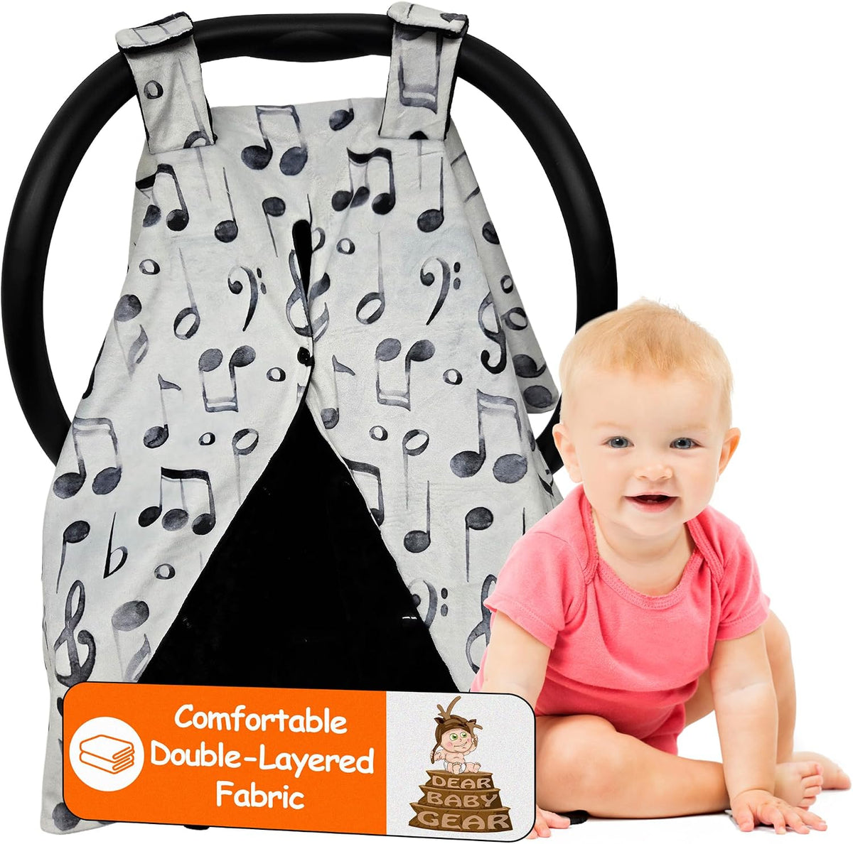 Dear Baby Car Seat Canopy 40"x30" Soft Lightweight Fabric- Antler & Flower | Easy to Wash with Cute Patterns & Vibrant Colors - Crafted For Little Ones, Ideal for Milk Time, Summer Days & Cooler Weather - Image 14