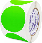 ChromaLabel fluorescent green dot stickers roll front view