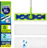 Swiffer Sweeper XL starter kit front view packaging showing the green mop tool and refill pads