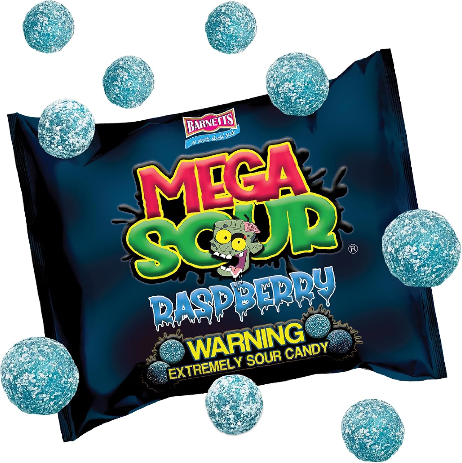 Barnetts Mega Sour Raspberry Candy 104g front packaging view showcasing authentic British hard sweets.