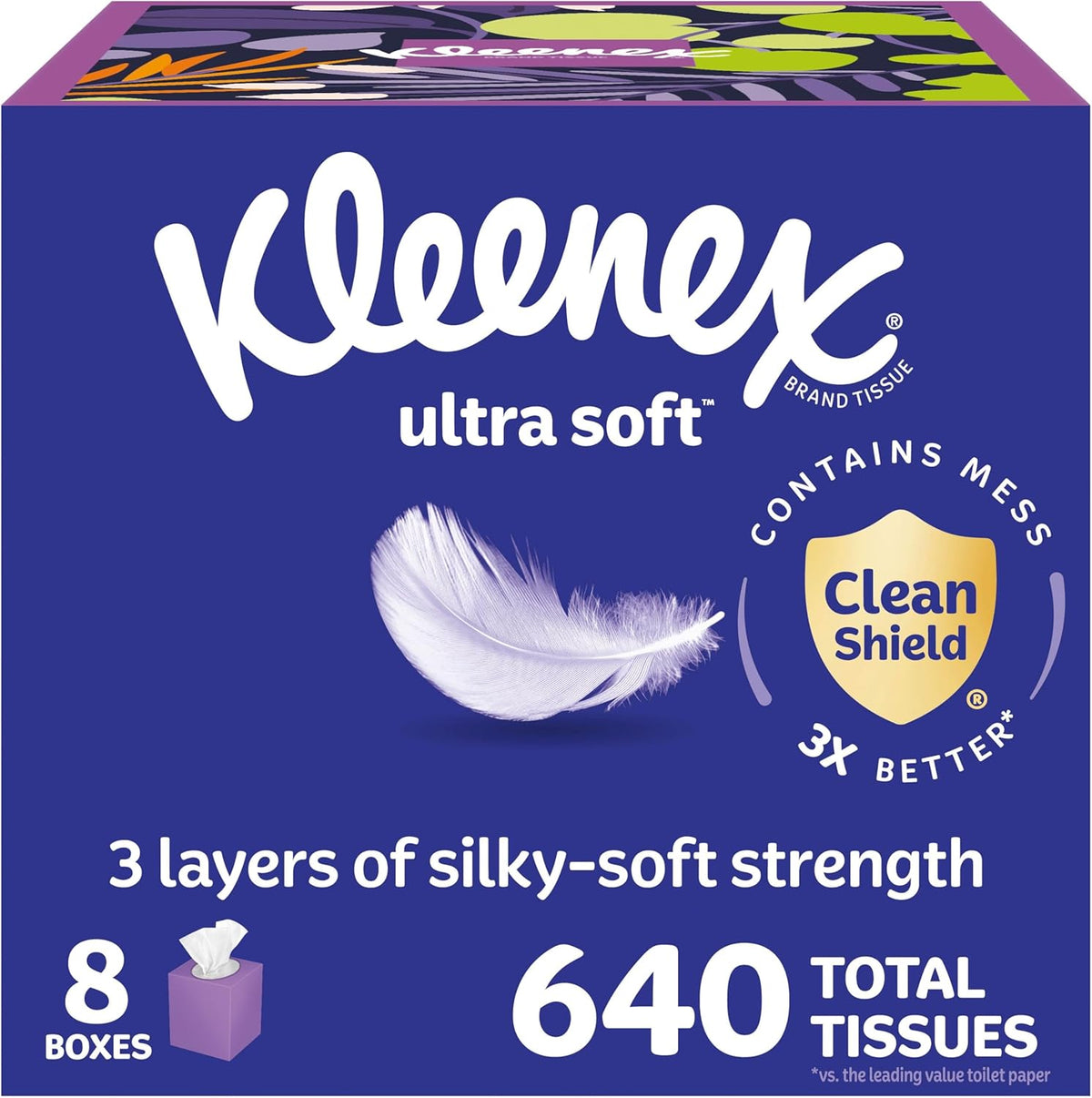 Kleenex Ultra Soft Facial Tissues 8 box pack front view for daily care