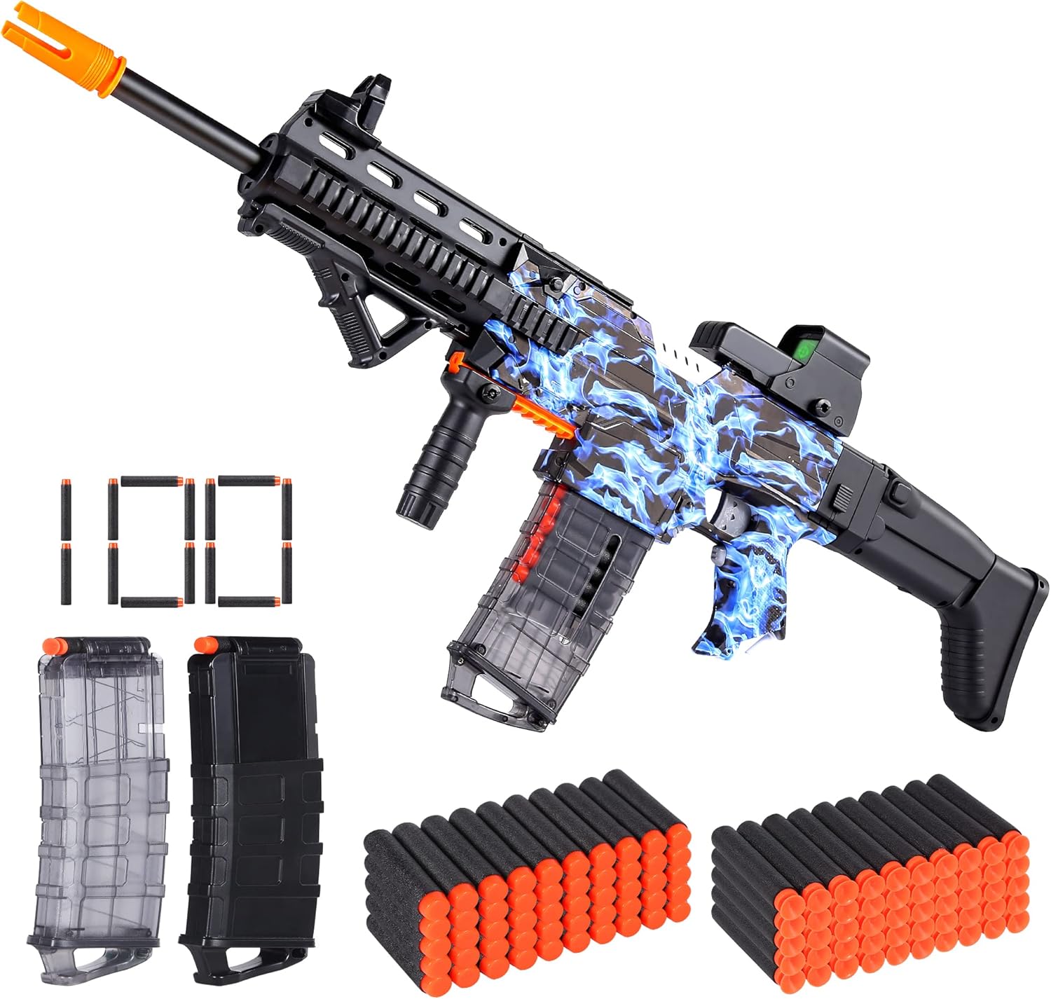 COOLFOX Electric Automatic Toy Gun front view showing blue flame graphics