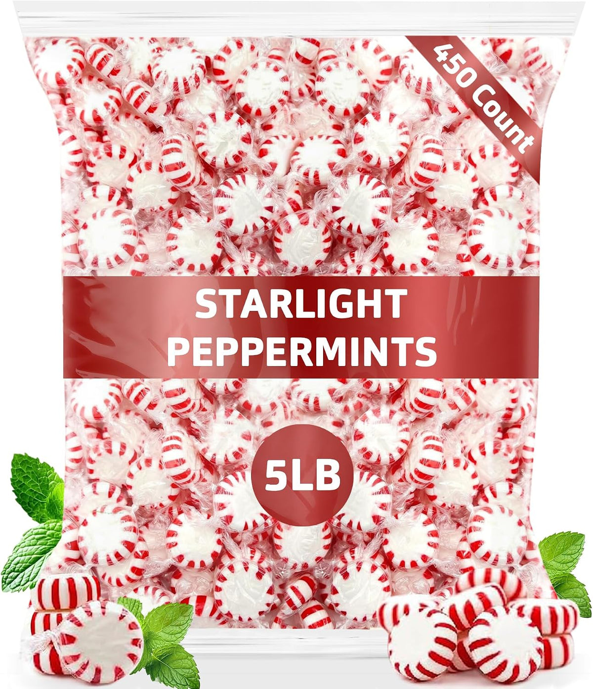 Authentic USA imported starlight peppermint candies arranged for holiday party favors