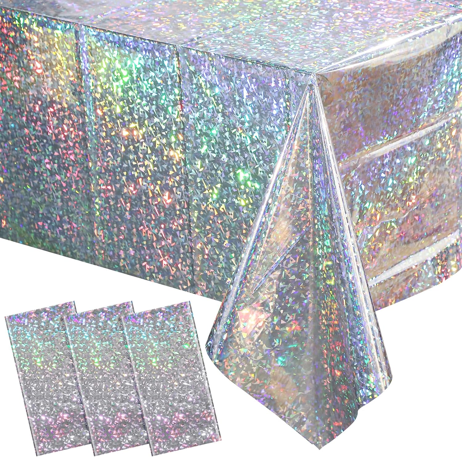 FunnyPars iridescent silver holographic tablecloth pack of 3