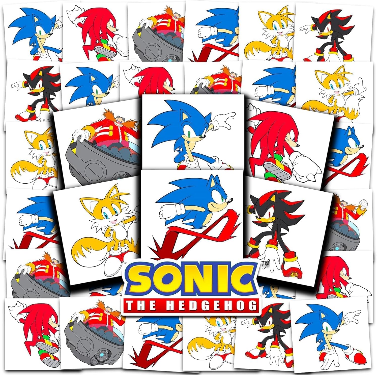 Sonic the Hedgehog Tattoos Party Favors Bundle ~ 72 Perforated Individual 2" x 2" Sonic Temporary Tattoos for Kids Boys Girls (Sonic Party Supplies) - Image 1
