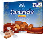 Top view of ChocZero diabetic friendly sea salt caramel candies inside their open family size box
