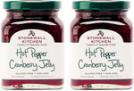 Premium red pepper jelly jar displaying certified non GMO label details