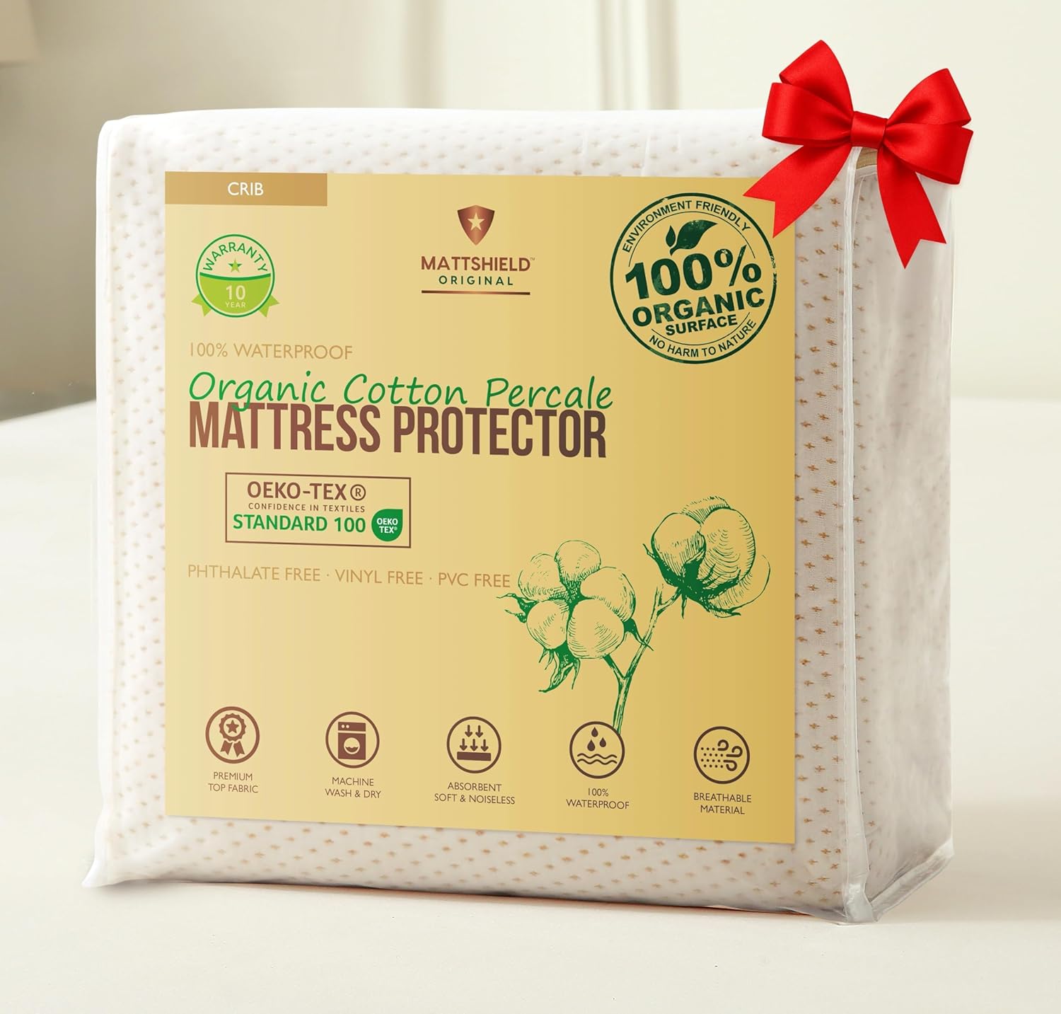 Mattshield Original organic cotton crib mattress protector top view