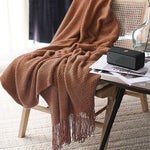 LOMAO caramel throw blanket fringe view