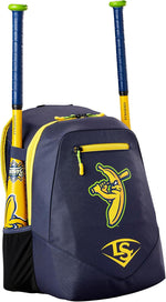 Louisville Slugger baseball backpack side view with bat sleeves
