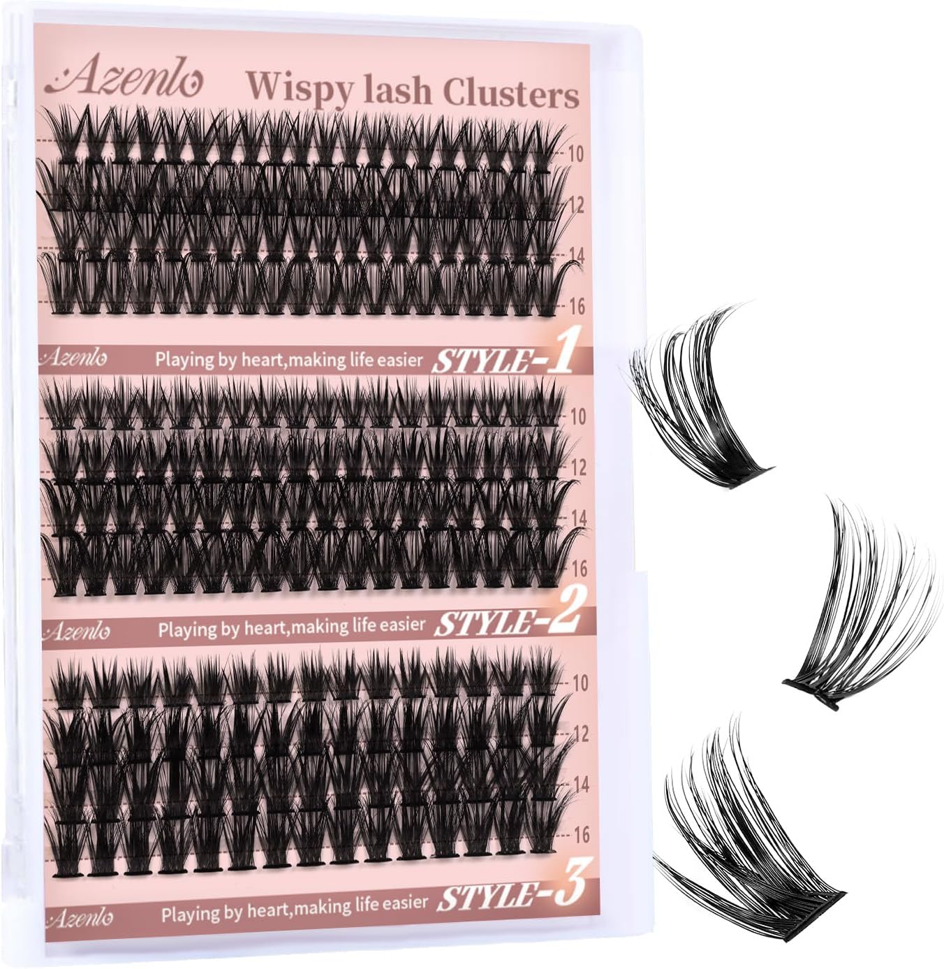 Azenlo Fadlash 40D 60D 80D lash clusters tray front view.