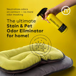 Nonaste enzyme cleaner bottle showing pet stain removal benefits