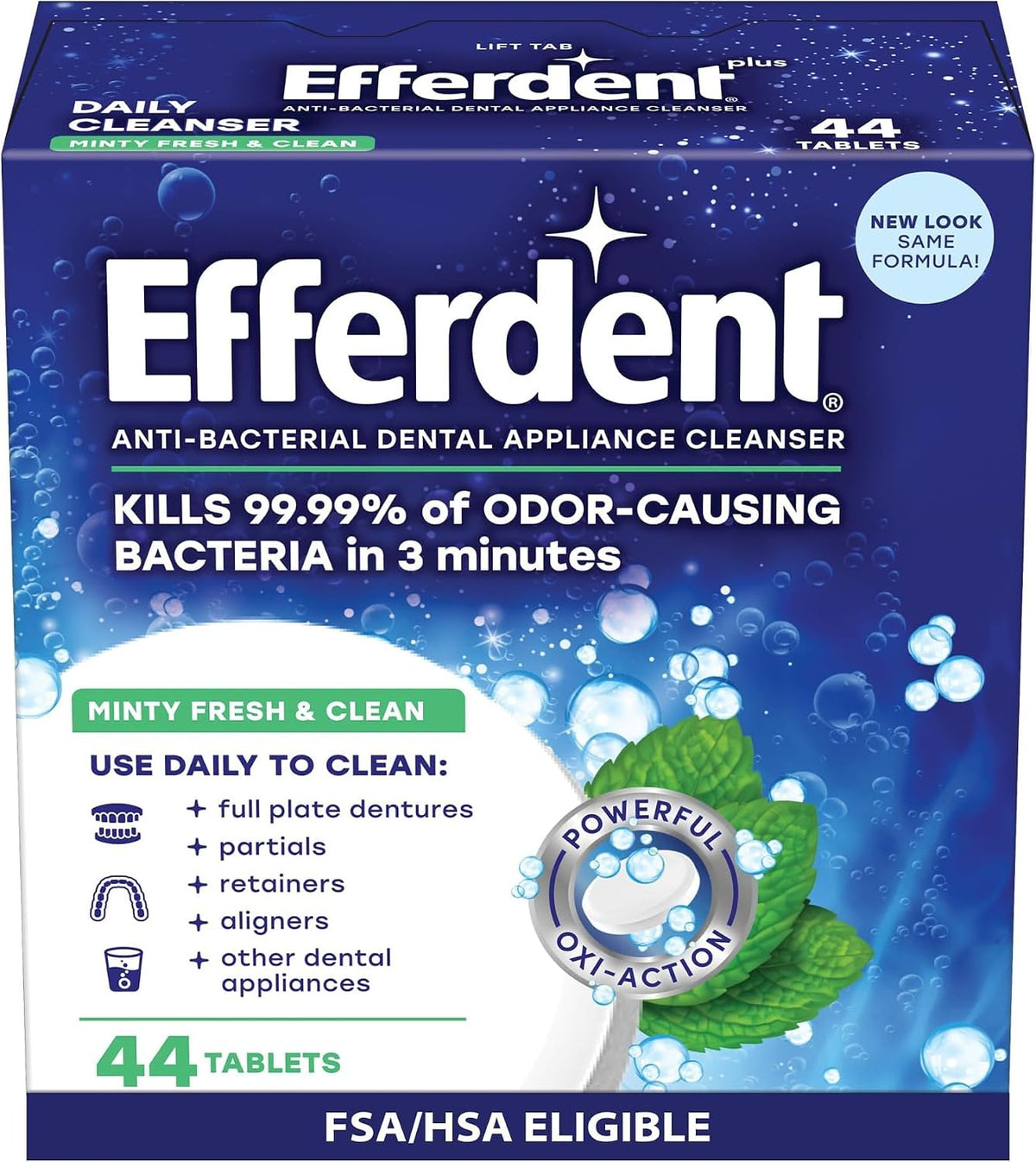 Efferdent clean aligners and dental appliances display