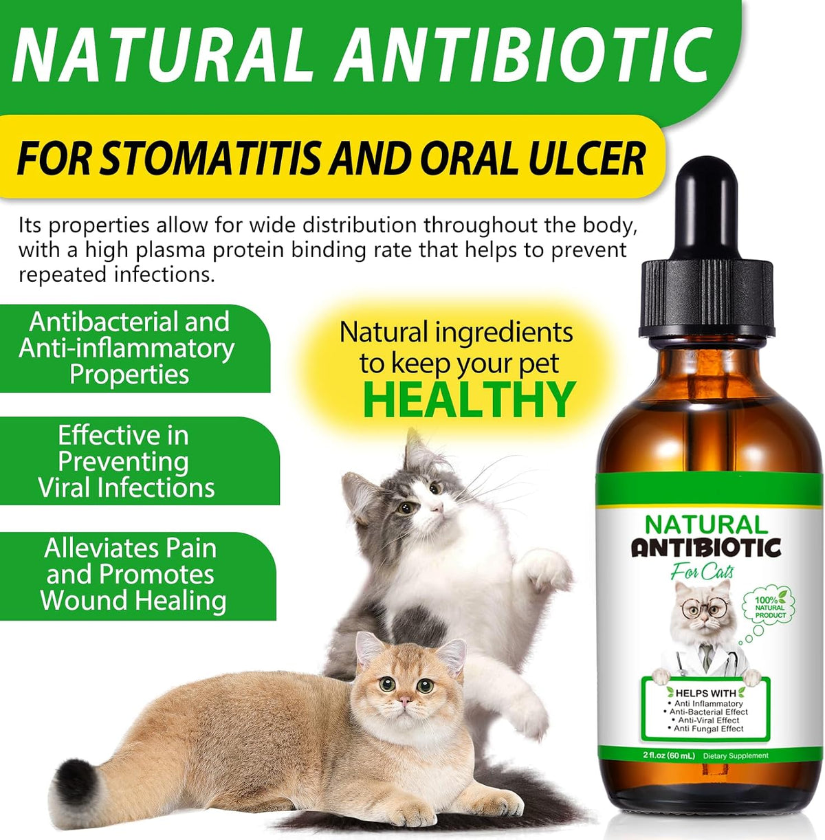 Immal cat probiotic drops bottle next to dropper