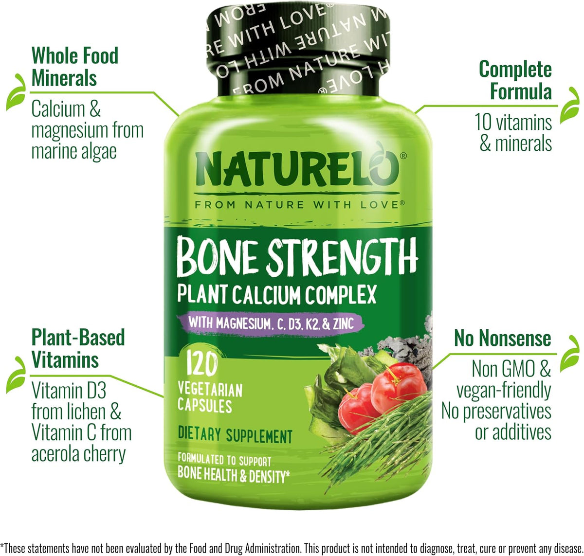 Close up of clean vegetarian capsules from Naturelo bone strength supplement