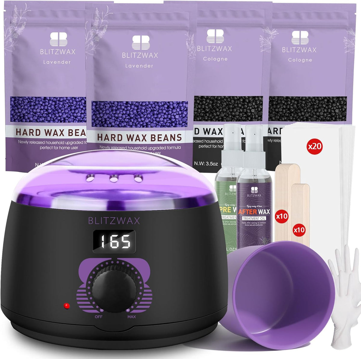 BLITZWAX digital hard wax warmer kit front view with accessories