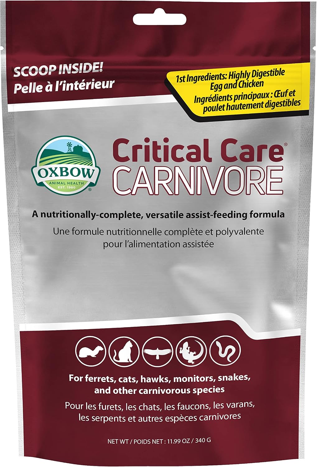 Oxbow Animal Health Critical Care Carnivore 340 gram bag front view premium pet recovery food