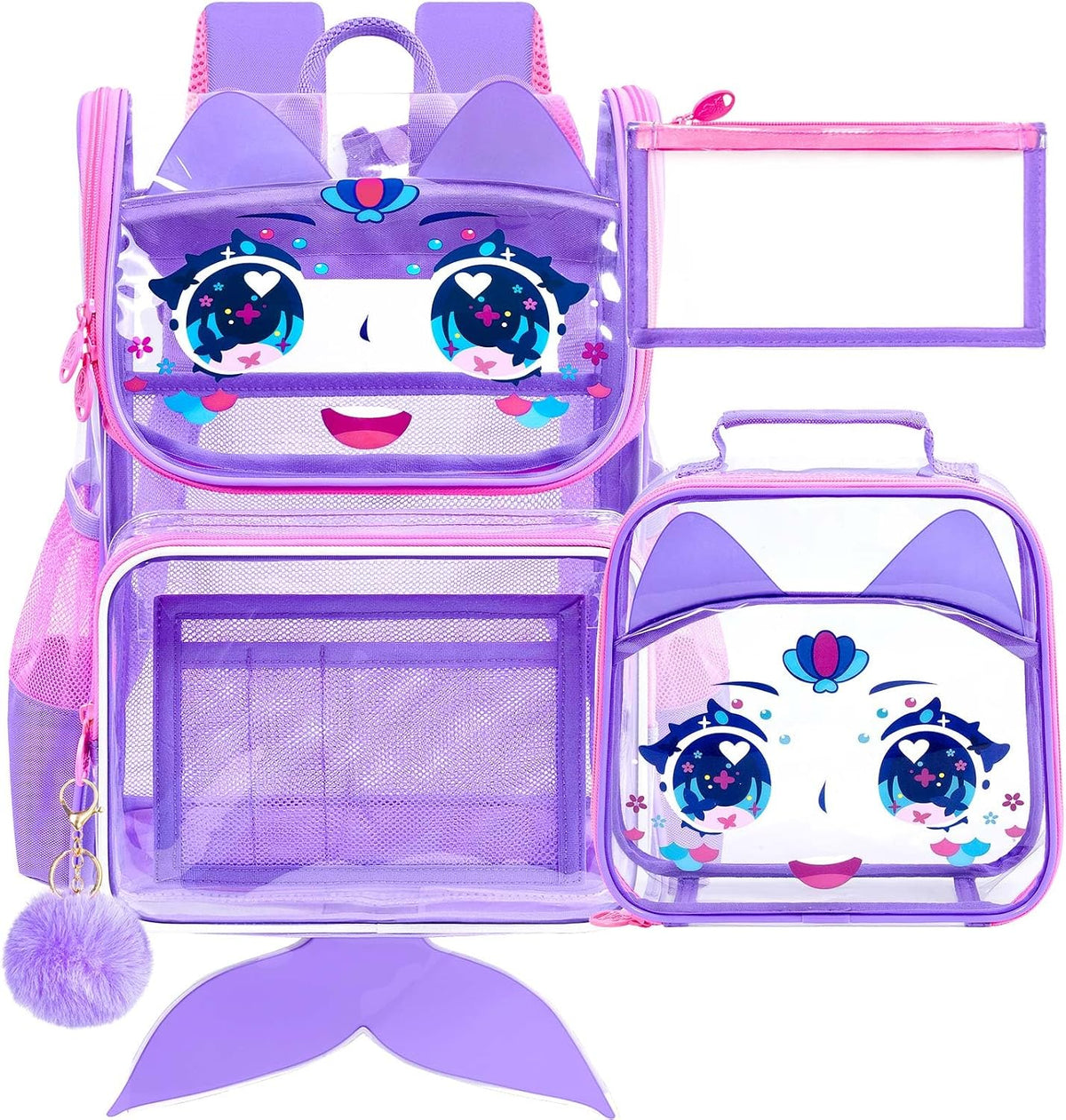 UFNDC 3PCS Clear Backpack for Girls and Boys, Unicorn Cat Transparent Bookbag, See Through School Bag for Kids Elementary - Image 11