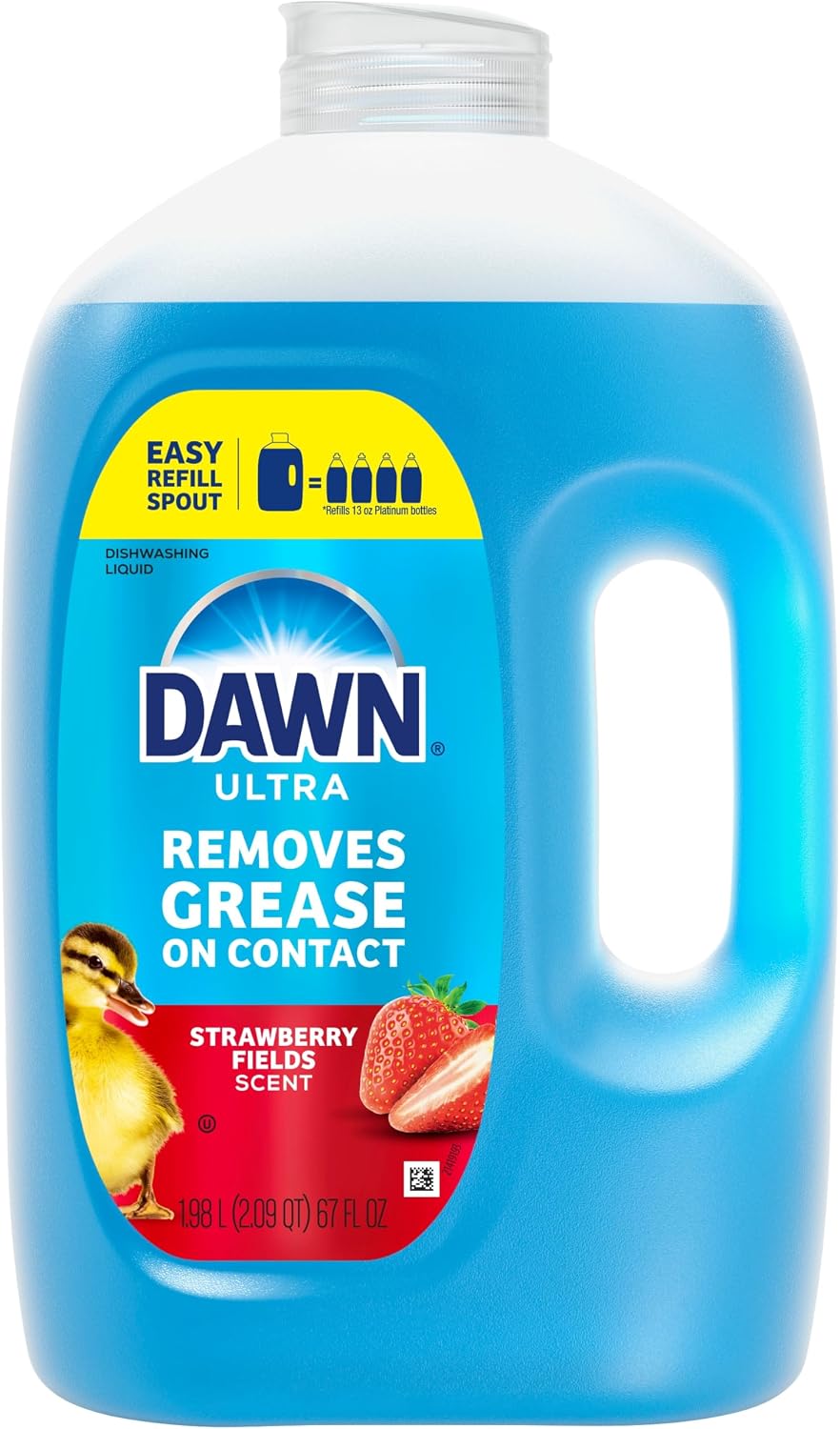 Dawn Ultra Dish Soap Refill Jug, Large Size Liquid Dishwashing Detergent, Powerful Dish Soap for Grease, Strawberry Fields Scent, 67 oz - Image 9