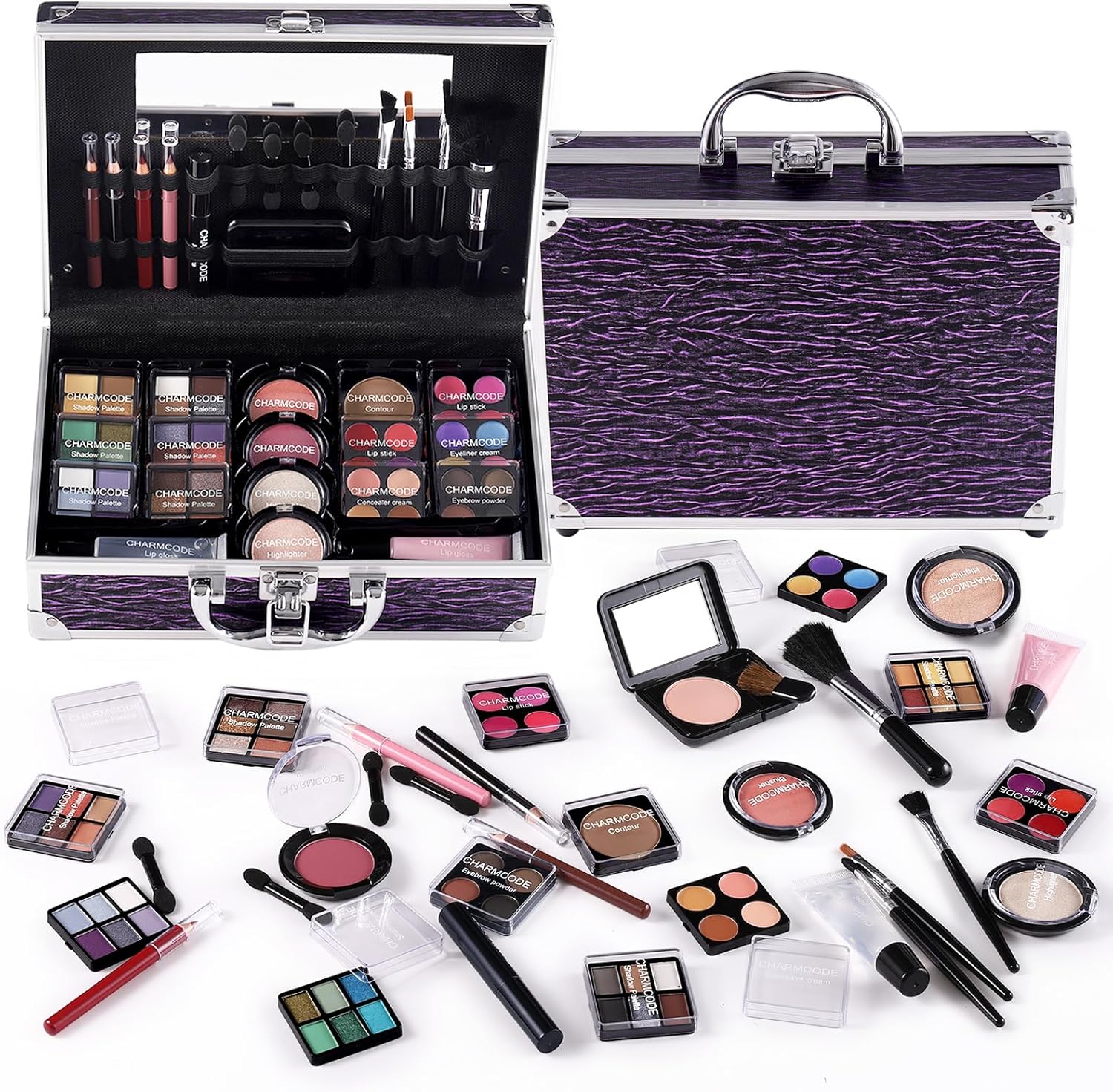Makeup Kit for Teen Girls & Women Full Kit, Beauty Train Case with Starter Cosmetic Set, Make Up Valentine Gift Box with Eyeshadow,Lipgloss,Highlighter,Blush,Lip&Eye Pencils,Brush & More(Purple) - Image 1