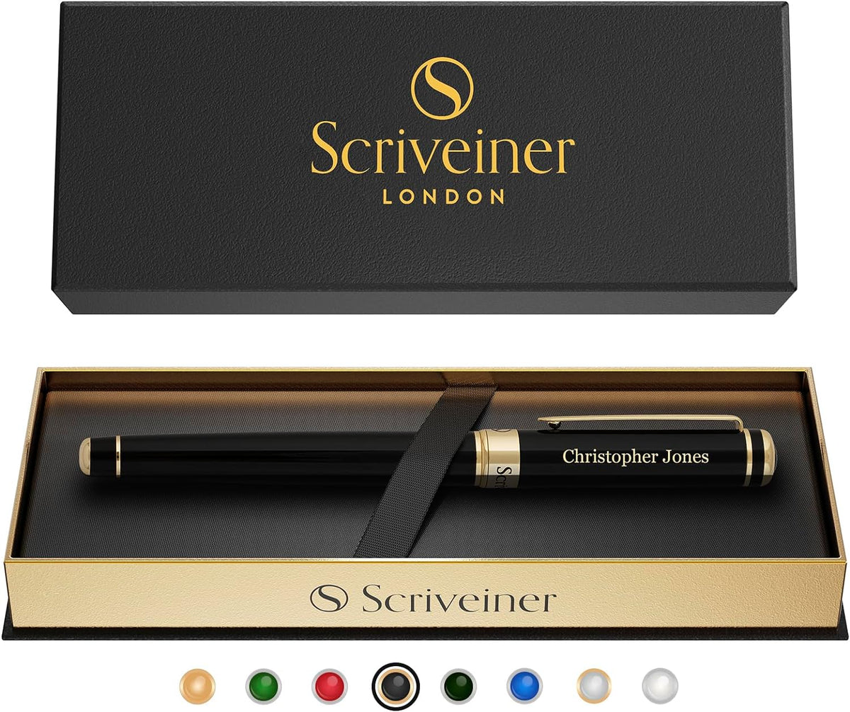 Scriveiner Black Lacquer Rollerball Pen - Stunning Luxury Pen, Real Gold Plating, Schmidt Ink Refill, Best Roller Ball Gift Set for Men & Women, Professional, Executive Office, Nice Pens - Image 12