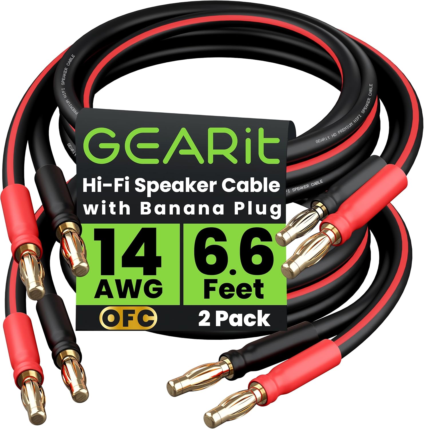 GearIT 14 AWG speaker cable with banana plugs front view