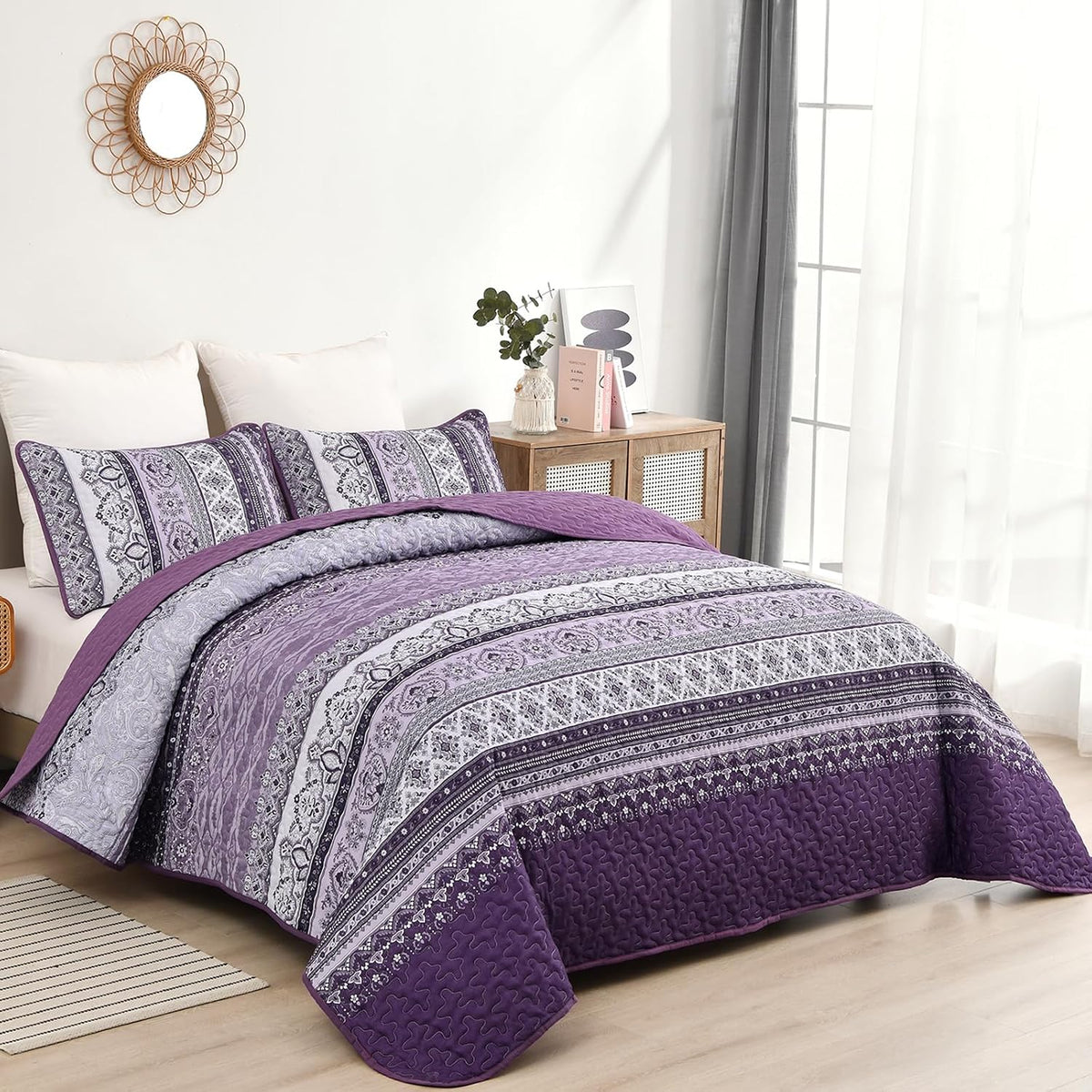Wongs Bedding purple bohemian king quilt folded display