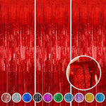 Melsan Red Foil Fringe Curtains front view pack of three party background