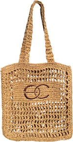 EcoGoTravel crochet woven straw mesh tote bag front view fashion handbag