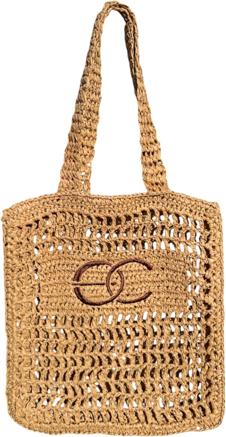 EcoGoTravel crochet woven straw mesh tote bag front view fashion handbag