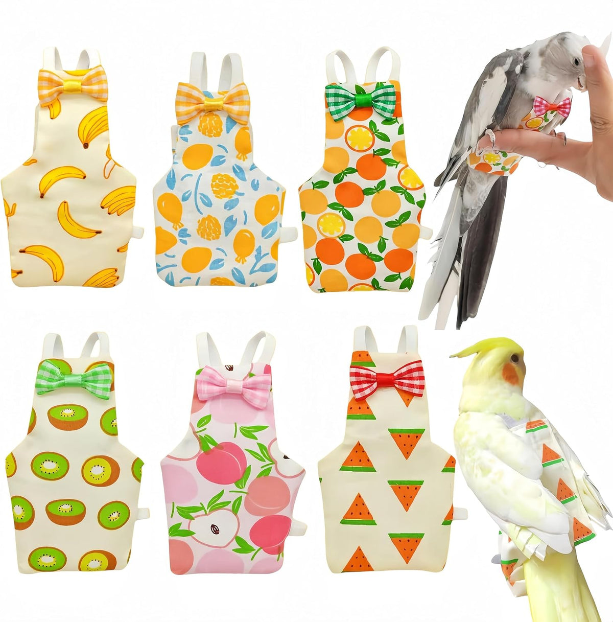 6Pcs Bird Diapers Bird Harness Flight Suits Diapers Reusable Parrot Nappy with Waterproof Inner Layer Washable Cute Urine Wet Suit Costume for Cockatiel Conure Budgie Macaw Parakeet, L - Image 12