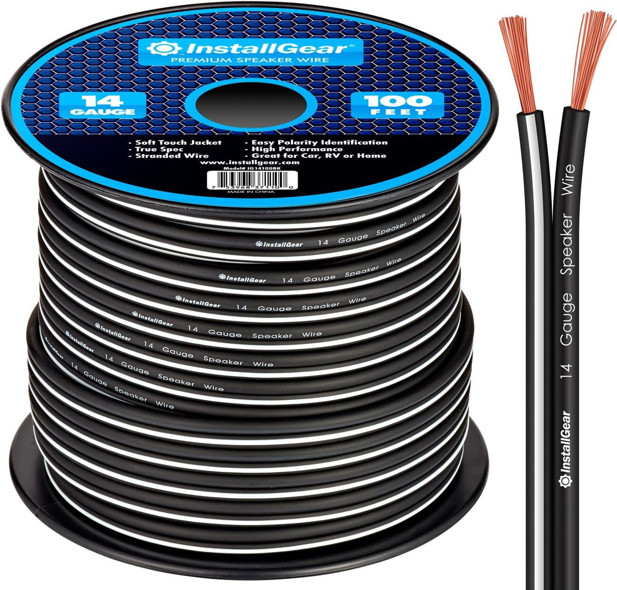 InstallGear 14 Gauge Speaker Wire - 30ft Black Audio Cable for Car Speakers, Home Theater, Surround Sound, Radio - Durable Copper-Clad Aluminum AWG Wire for Clear Sound Transmission - Image 9
