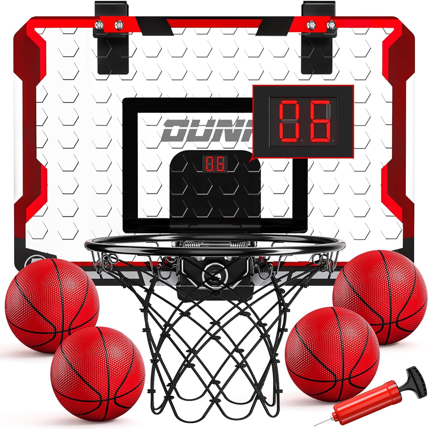 Temi indoor basketball hoop with electronic scoreboard front view