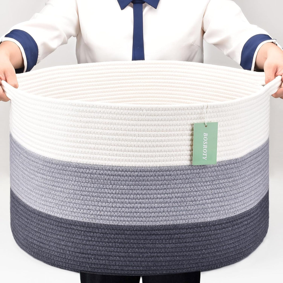 Bosroty large cotton rope blanket basket front view
