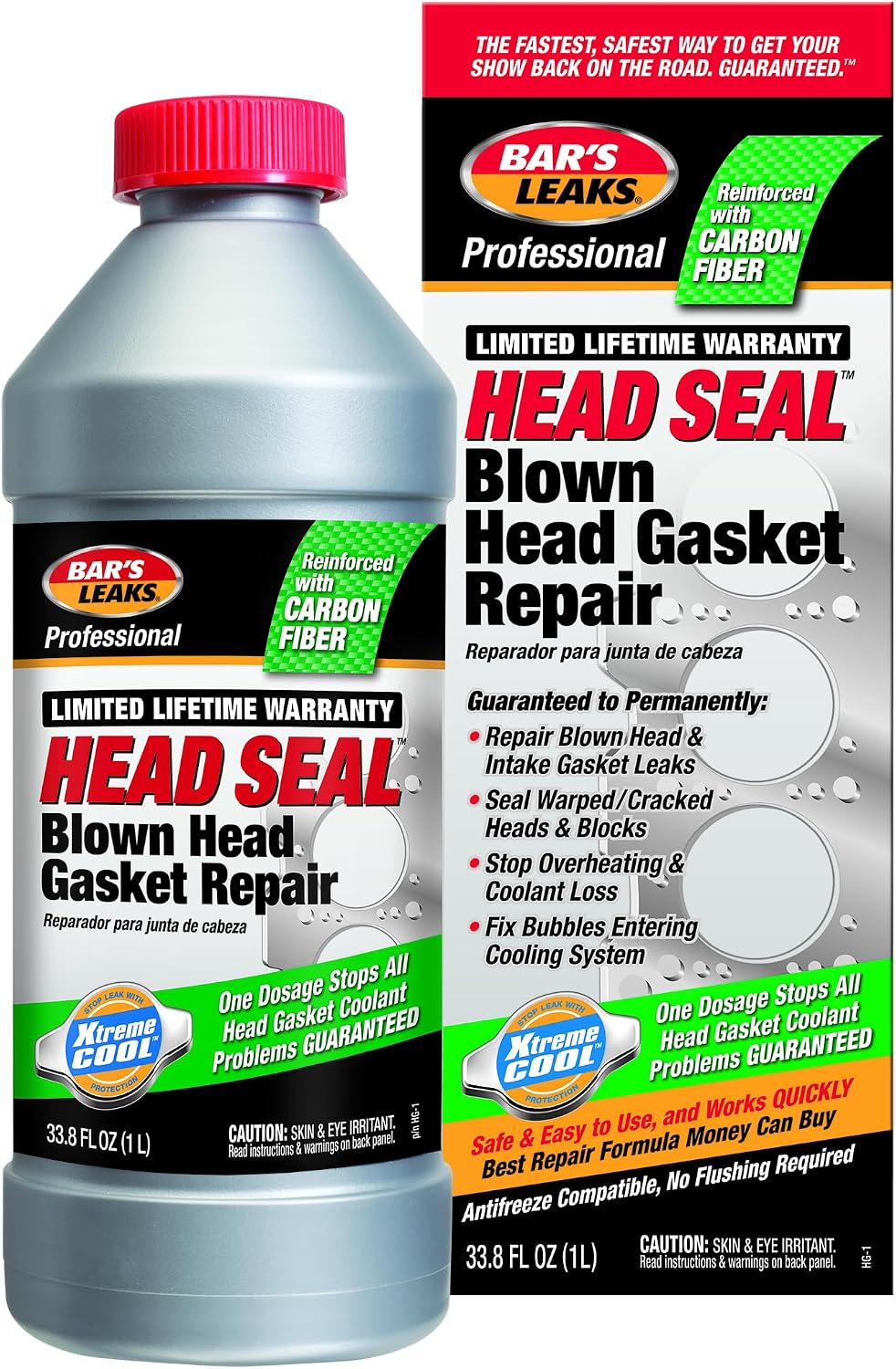 Bar's Leaks Head Seal Blown Head Gasket Repair 33.8 fluid ounce bottle front view for automotive gasket sealing