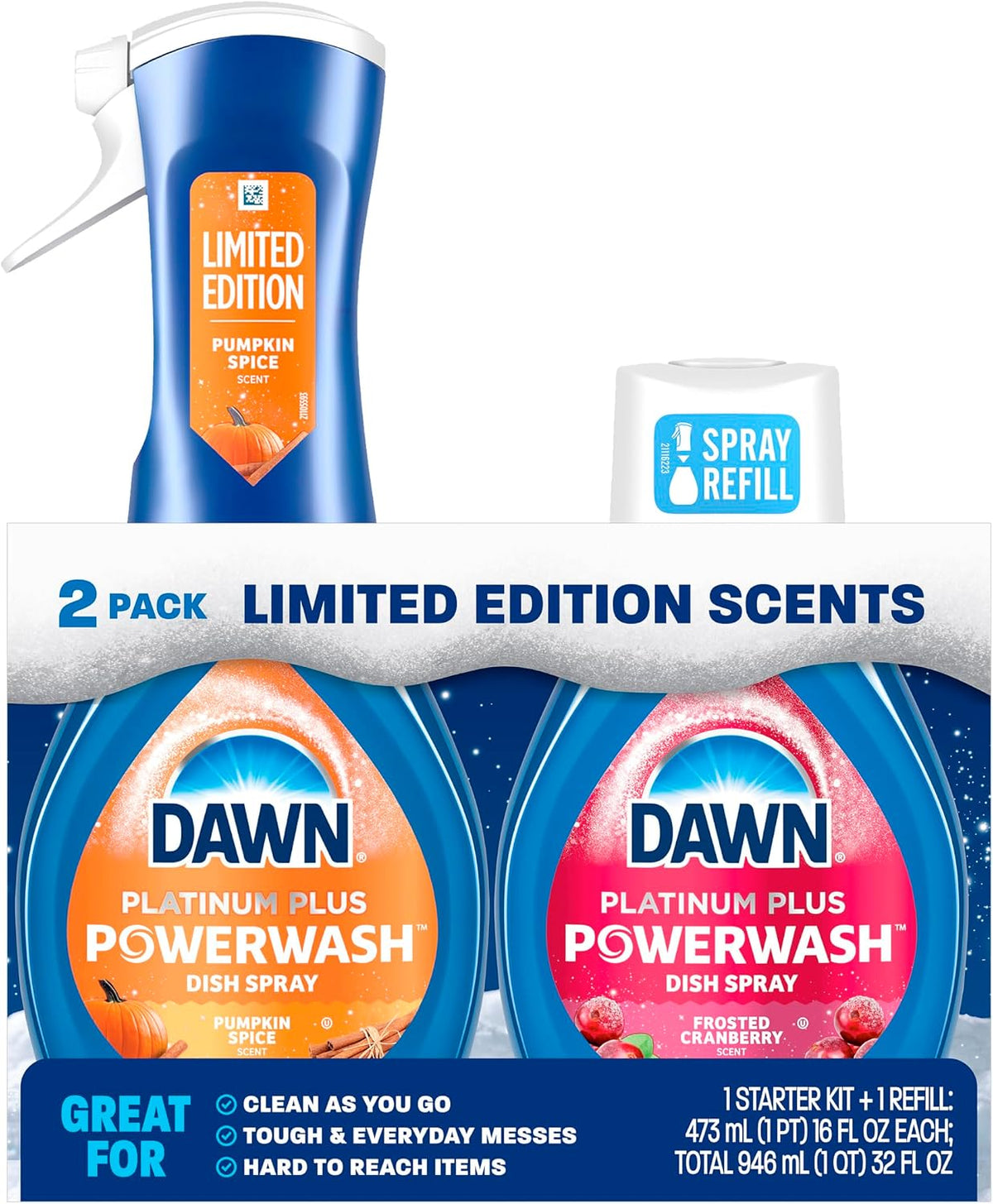 Dawn Powerwash Spray, Dish Soap, Dishwashing Liquid, Pumpkin Spice + Frosted Cranberry, 1 Starter Kit + 1 Refill, 2x16 Fl Oz - Image 10