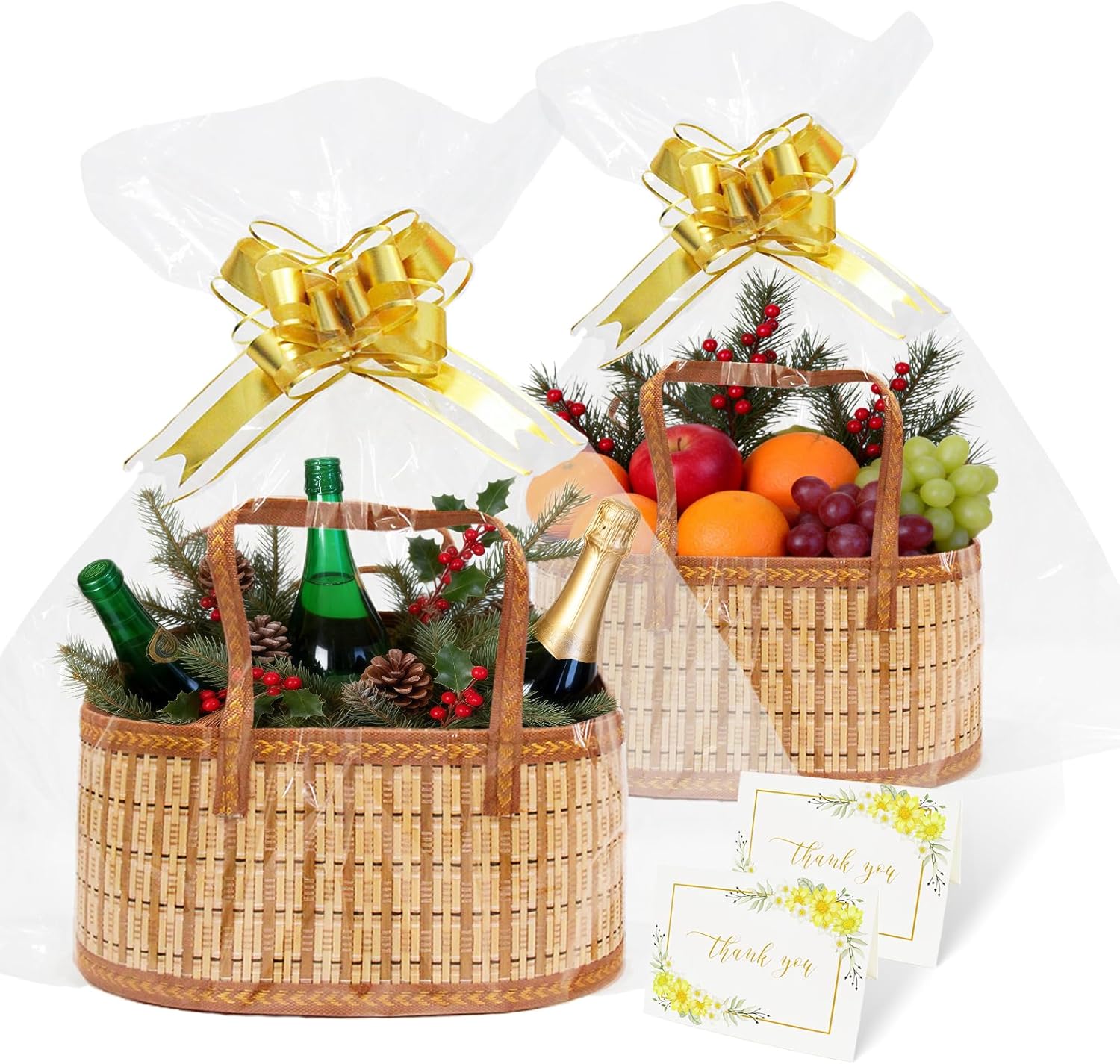 Bsenogou large woven bamboo gift basket front view showing natural wood textures and built-in handles