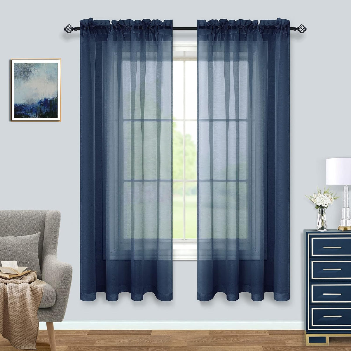 Pitalk Black Sheer Curtains 96 Inches Long for Living Room 2 Panels Set Rod Pocket Black Window Curtains for Bedroom 8FT Length - Image 14